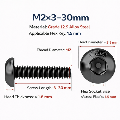 M2 Grade 12.9 Cr-Mo Alloy Steel Hex Socket Button Head Screws