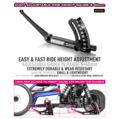 HUDY ADJUSTABLE RIDE HEIGHT GAUGE 5-40MM - HUDY - 107763